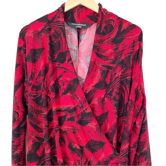 Norma Kamali Long Sleeve Side Drape Dress Soft Stretchy Knit Red Black Size XXL - Picture 4 of 15